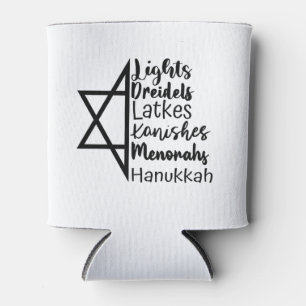Light Dreidel Latke Kanish Menorah Hanukkah  Can Cooler