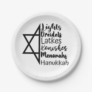 Light Dreidel Latke Kanish Menorah Hanukkah Paper Plates