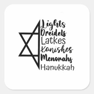 Light Dreidel Latke Kanish Menorah Hanukkah Square Sticker