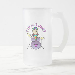 Light Drummer Girl Frosted Glass Beer Mug