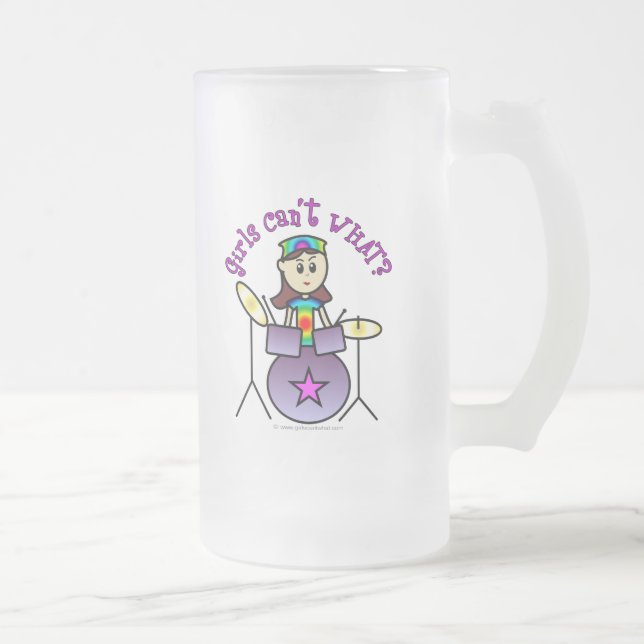 Light Drummer Girl Frosted Glass Beer Mug (Right)