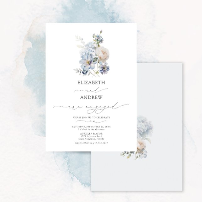Light Dusty Blue & Blush Pink Floral Engagement Invitation (Creator Uploaded)