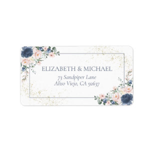 Light Dusty Blue Blush Pink Gold Floral Address Label