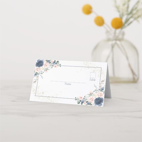 Light Dusty Blue Blush Pink Gold Floral Place Card