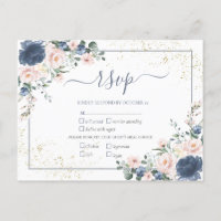 Light Dusty Blue Blush Pink Gold Floral RSVP