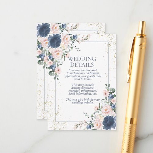 Light Dusty Blue Blush Pink Gold Floral Wedding Enclosure Card