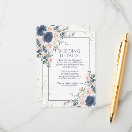 Light Dusty Blue Blush Pink Gold Floral Wedding Enclosure Card