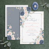 Light Dusty Blue Blush Pink Gold Floral Wedding Invitation