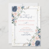 Light Dusty Blue Blush Pink Gold Floral Wedding Invitation (Front)