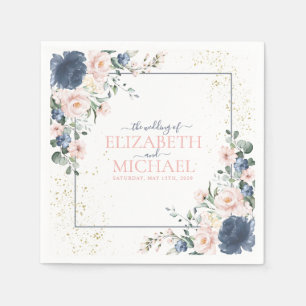 Light Dusty Blue Blush Pink Gold Floral Wedding Napkins