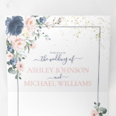 Light Dusty Blue Blush Pink Gold Floral Wedding Tri-Fold Invitation (Inside First)