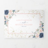 Light Dusty Blue Blush Pink Gold Floral Wedding Tri-Fold Invitation (Cover)
