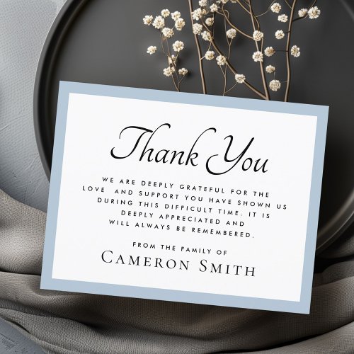 Light dusty blue border elegant funeral sympathy thank you card