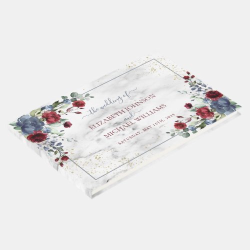 Light Dusty Blue Burgundy Floral Postcard Wedding Guest Book
