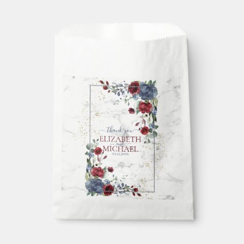 Light Dusty Blue Burgundy Floral Wedding Favor Bag