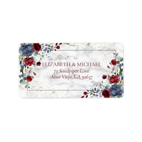 Light Dusty Blue Burgundy Gold Wedding Address Label