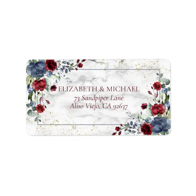 Light Dusty Blue Burgundy Gold Wedding Address Label | Zazzle