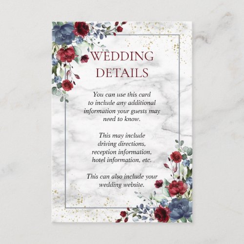 Light Dusty Blue Burgundy Gold Wedding Details Enclosure Card