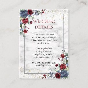 Light Dusty Blue Burgundy Gold Wedding Details Enclosure Card