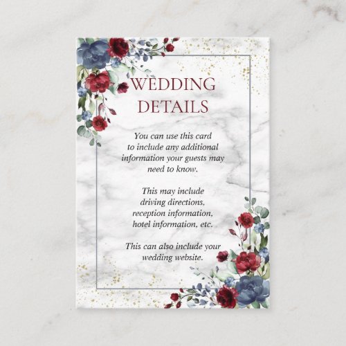 Light Dusty Blue Burgundy Gold Wedding Details Enclosure Card