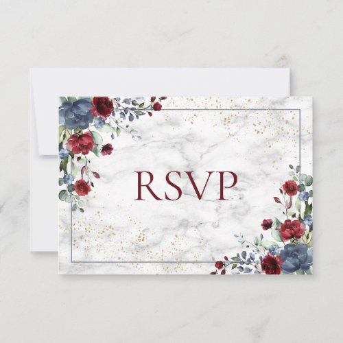 Light Dusty Blue Burgundy Gold Wedding RSVP