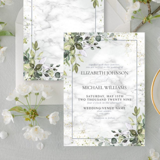 Light Dusty Blue Eucalyptus Greenery Succulent Inv Invitation (Creator Uploaded)