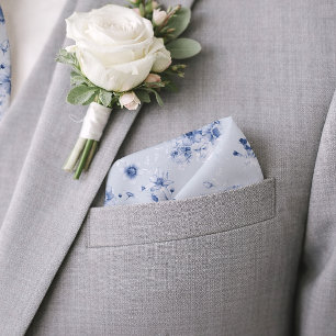 Light Dusty Blue Floral Wedding Pocket Square Bandana