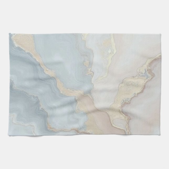 Light Dusty Blue Gray Beige Cream Abstract Kitchen Towel (Horizontal)
