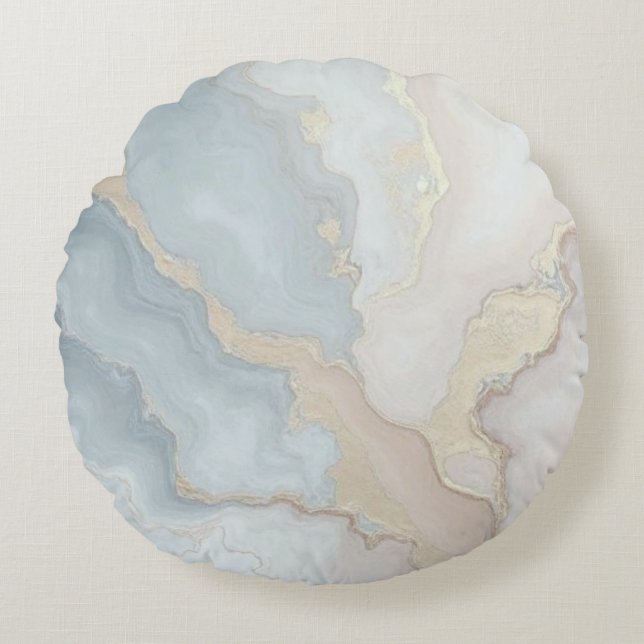 Light Dusty Blue Gray Beige Cream Abstract Round Pillow (Front)