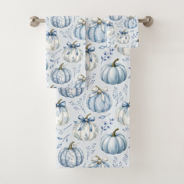 Light Dusty Blue Pumpkin Pattern - Bath Towel Set  (Insitu)
