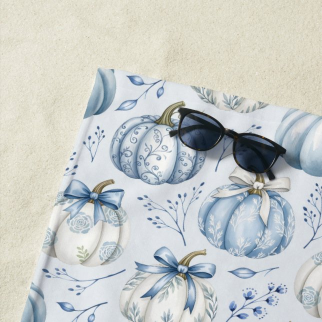 Light Dusty Blue Pumpkin Pattern - Beach Towel (In Situ)