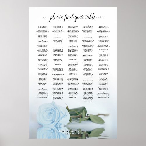 Light Dusty Blue Rose Alphabetical Seating Chart