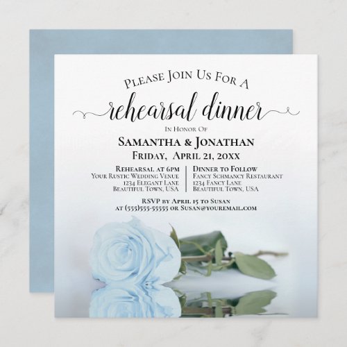 Light Dusty Blue Rose Wedding Rehearsal  Dinner Invitation