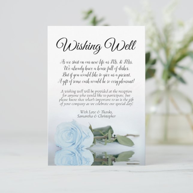 Light Dusty Blue Rose Wedding Wishing Well Poem Enclosure Card (Standing Front)