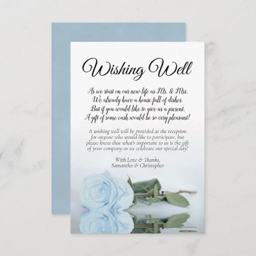 Light Dusty Blue Rose Wedding Wishing Well Poem Enclosure Card