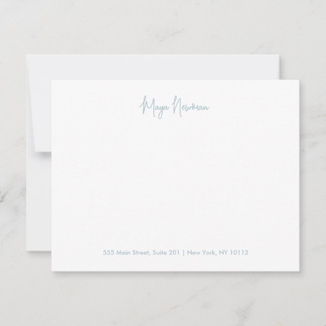 LIGHT DUSTY BLUE SIGNATURE MONOGRAM NAME NOTE CARD (Front)