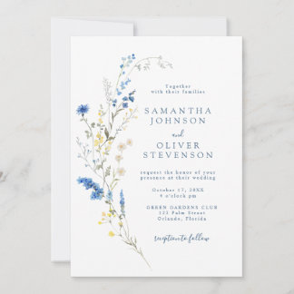 Light Dusty Blue Wildflower Rustic Boho Wedding Invitation