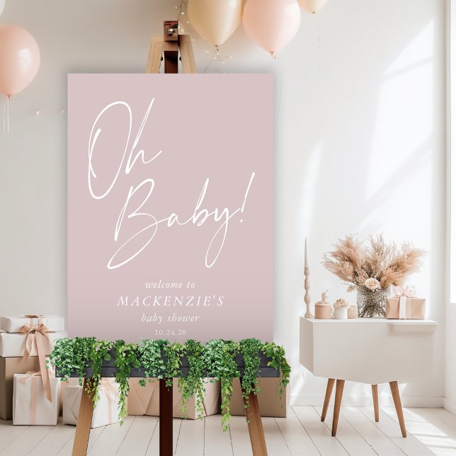 Light Dusty Pink Oh Baby Baby Shower Welcome Foam Board (Rustic Light Dusty Pink "Oh Baby" Baby Shower Welcome Sign)