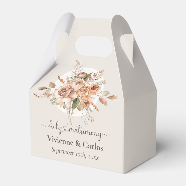 Light Earth Tone Floral Rustic Boho Wedding Favor Boxes (Front Side)