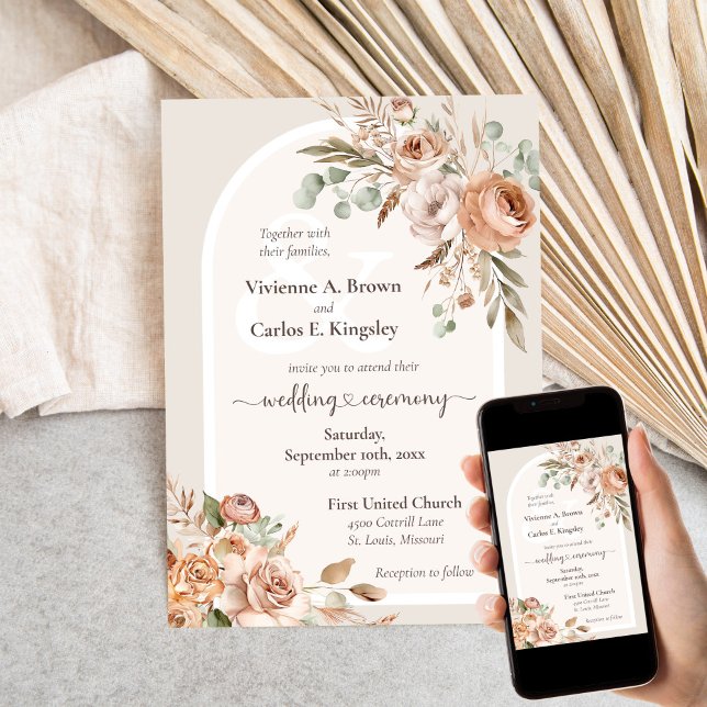 Light Earth Tone Floral Rustic Boho Wedding Invitation (Creator Uploaded)