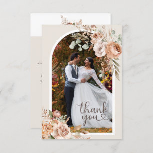 Light Earth Tone Rustic Boho Floral Wedding Thank You Card