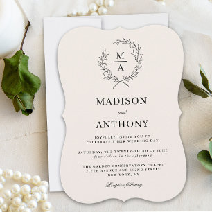 Light Ecru Simple Elegant Monogram Crest Wedding Invitation