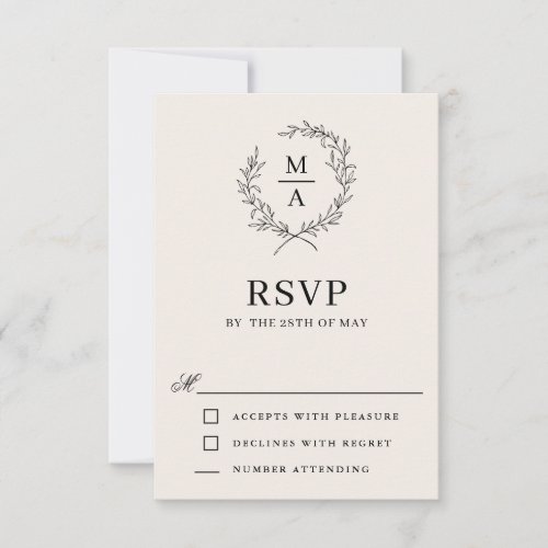 Light Ecru Simple Elegant Monogram RSVP Card