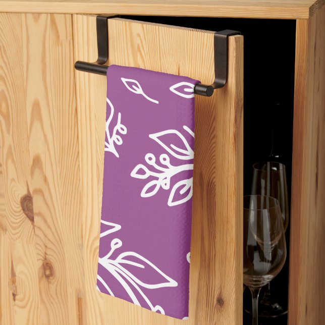 Light Eggplant warm purple Floral Kitchen Towel (Thirds Fold)