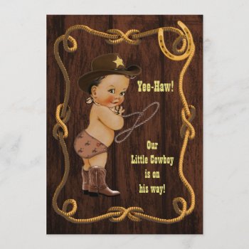 Light Ethnic Cowboy Rustic Baby Shower Invitation by GroovyGraphics at Zazzle