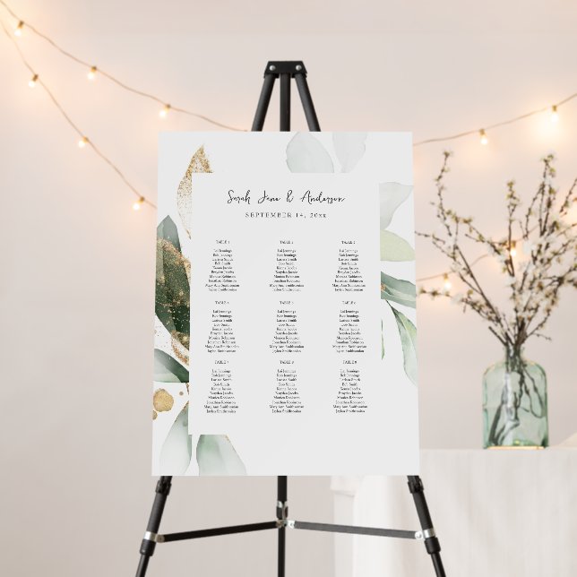 Light Eucalyptus Glow Gold Event Seating Chart 9 Foam Board (In Situ (Stand))
