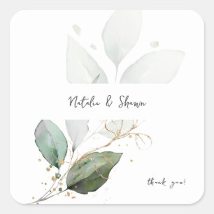 Light Eucalyptus Glow Gold Greenery Thank You Square Sticker