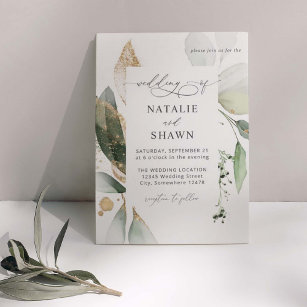 Light Eucalyptus Glow Gold Wedding  Invitation