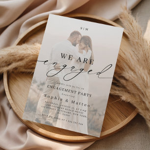 Light Faded Fading Photo Monogram Engagement Party Invitation