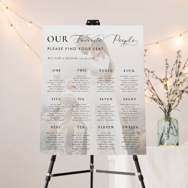 Light Faded Photo 12 Tables Wedding Seating Chart Foam Board (In Situ (Stand))